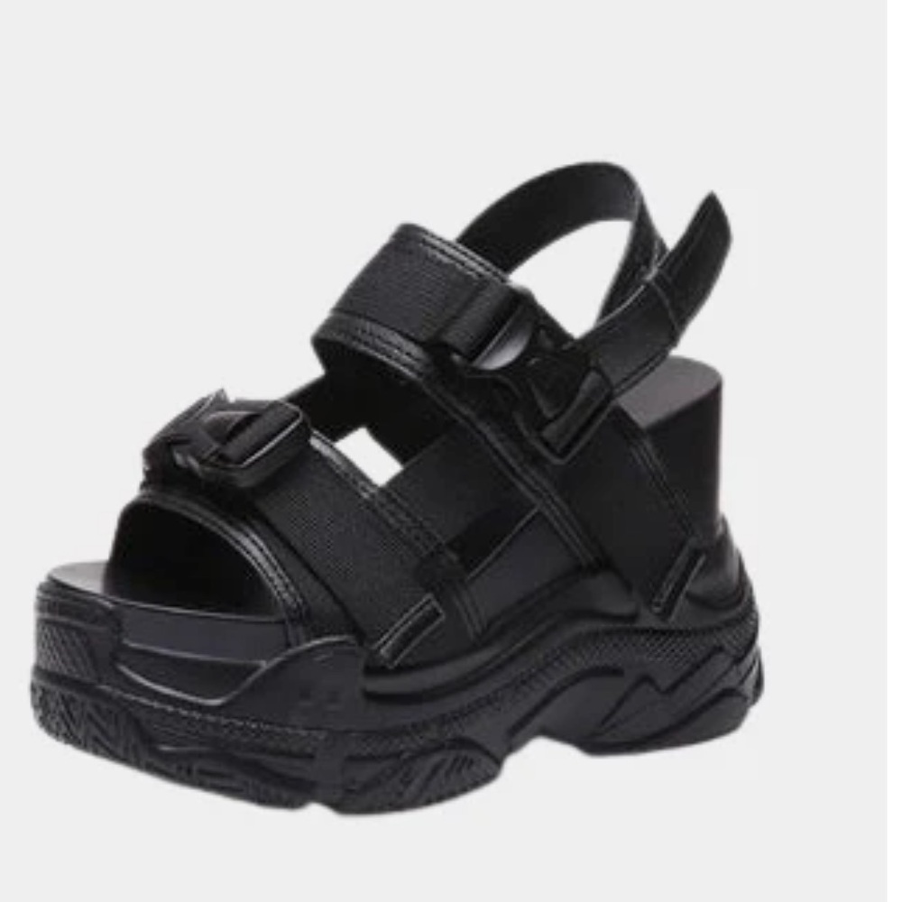 Platform Sport Sandals for Women - Black - Picture 3 of 8